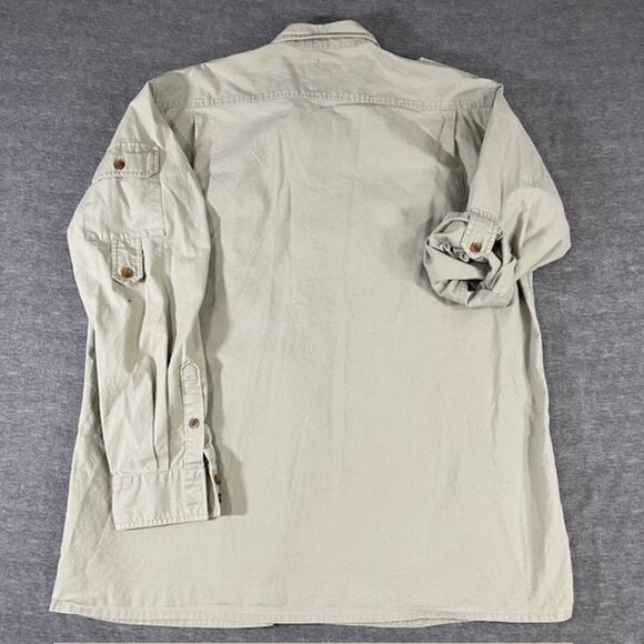 Cabela's Men's XL Safari Button Up Zip Pockets Utility Shirt Hunting Tan Roll up - Picture 9 of 10